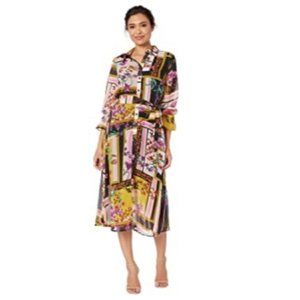 ECI New York Cuffed Sleeve Printed Button Down Shirtdress